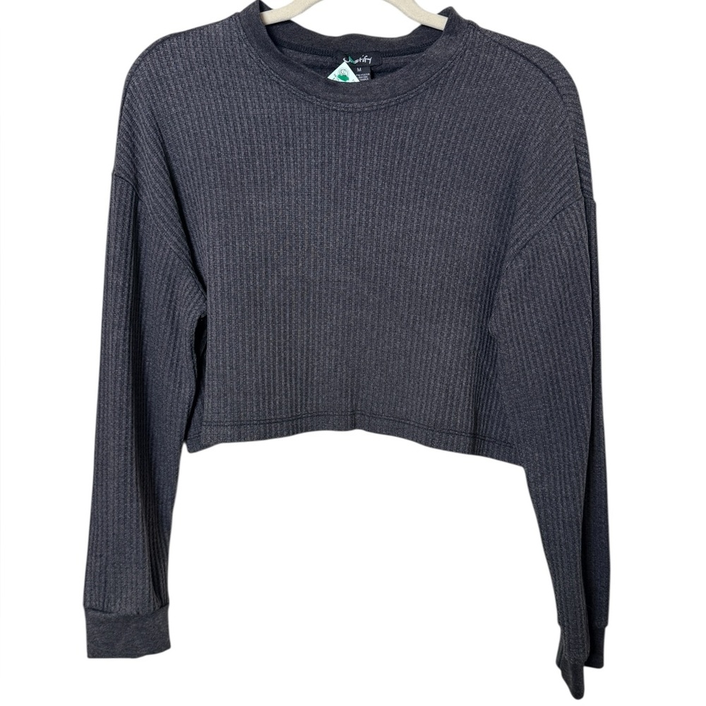 Justify Medium Charcoal Ribbed Cropped Sweater